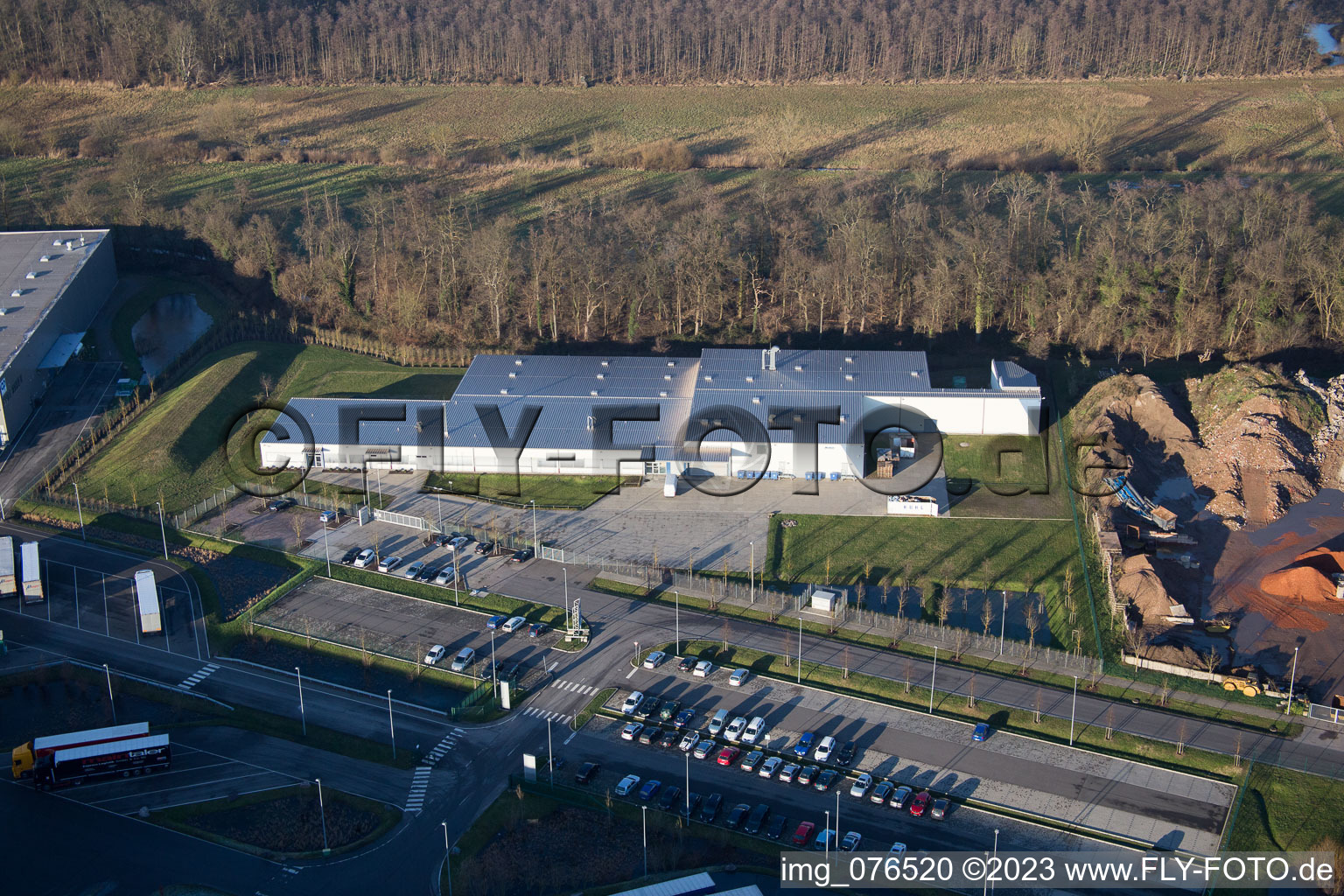 Horst industrial estate, Alfa Aesar GmbH in the district Minderslachen in Kandel in the state Rhineland-Palatinate, Germany seen from a drone