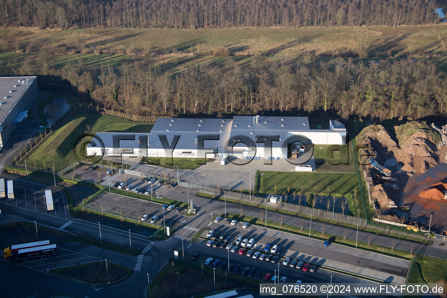 Horst Industrial Estate, Alfa Aesar GmbH in the district Minderslachen in Kandel in the state Rhineland-Palatinate, Germany seen from a drone