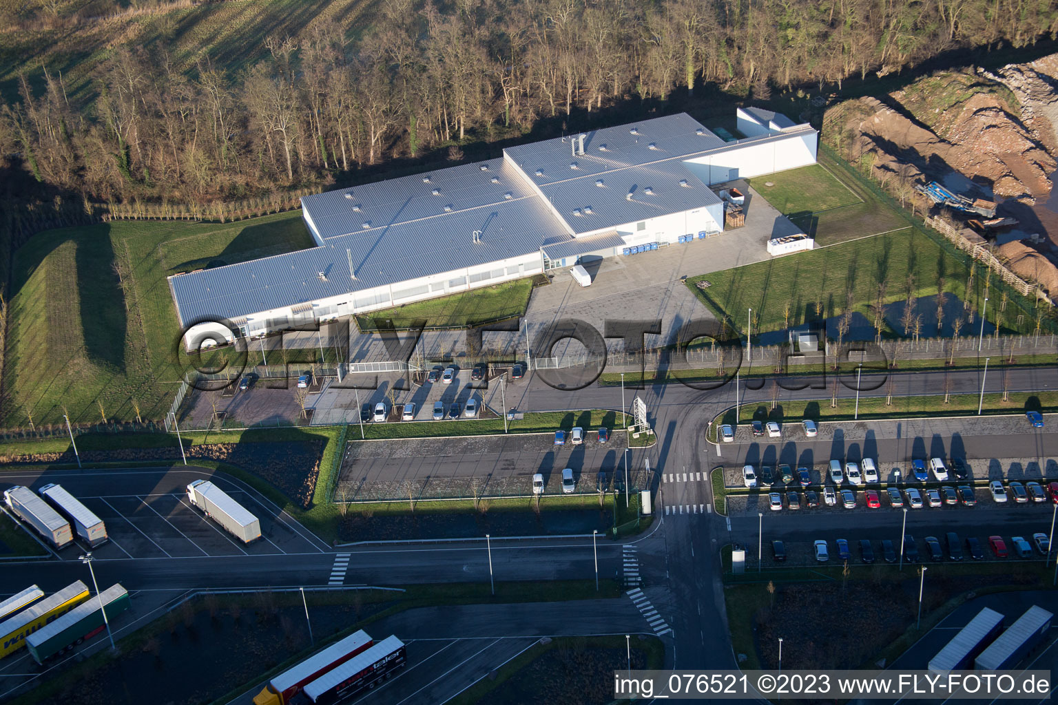 Aerial view of Horst industrial estate, Alfa Aesar GmbH in the district Minderslachen in Kandel in the state Rhineland-Palatinate, Germany