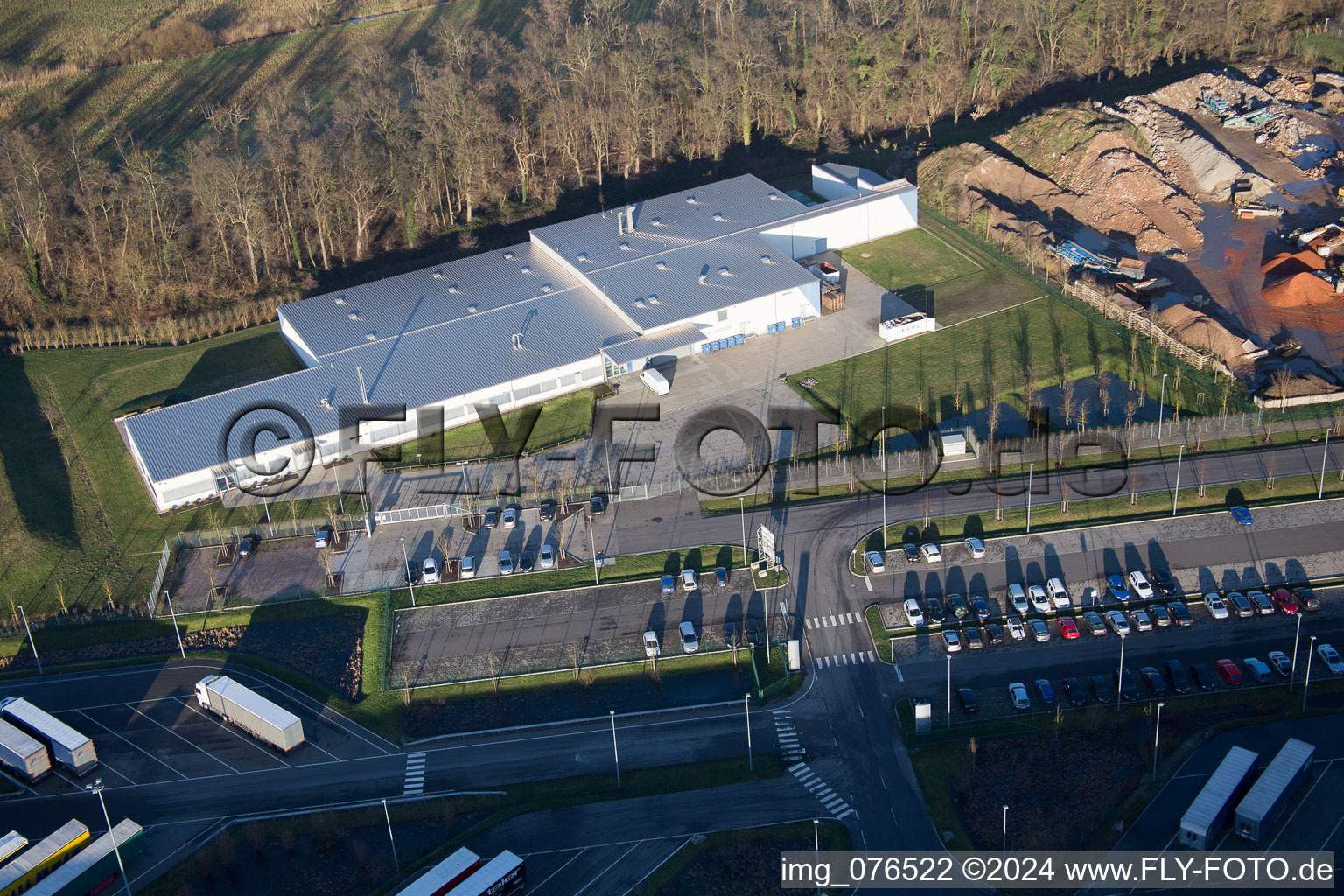 Aerial photograpy of Horst Industrial Estate, Alfa Aesar GmbH in the district Minderslachen in Kandel in the state Rhineland-Palatinate, Germany