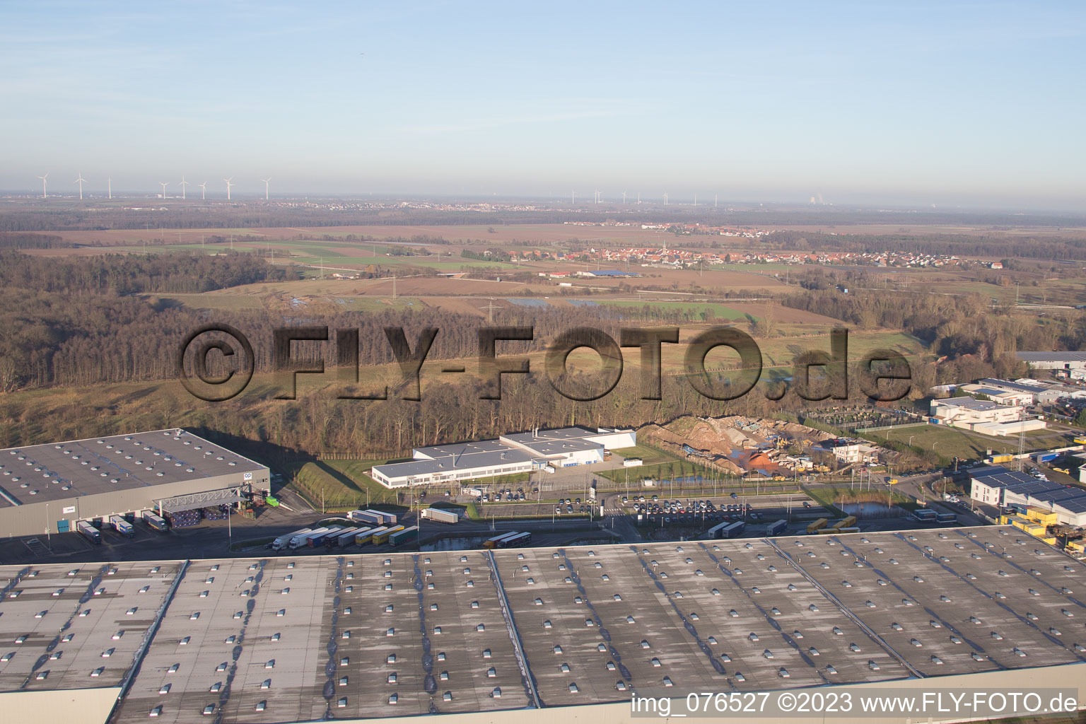 Horst industrial estate, Alfa Aesar GmbH in the district Minderslachen in Kandel in the state Rhineland-Palatinate, Germany seen from above