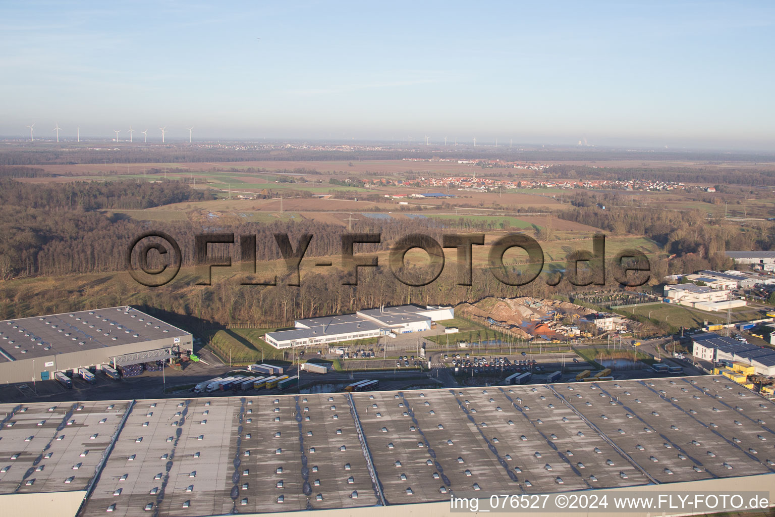 Horst Industrial Estate, Alfa Aesar GmbH in the district Minderslachen in Kandel in the state Rhineland-Palatinate, Germany seen from above