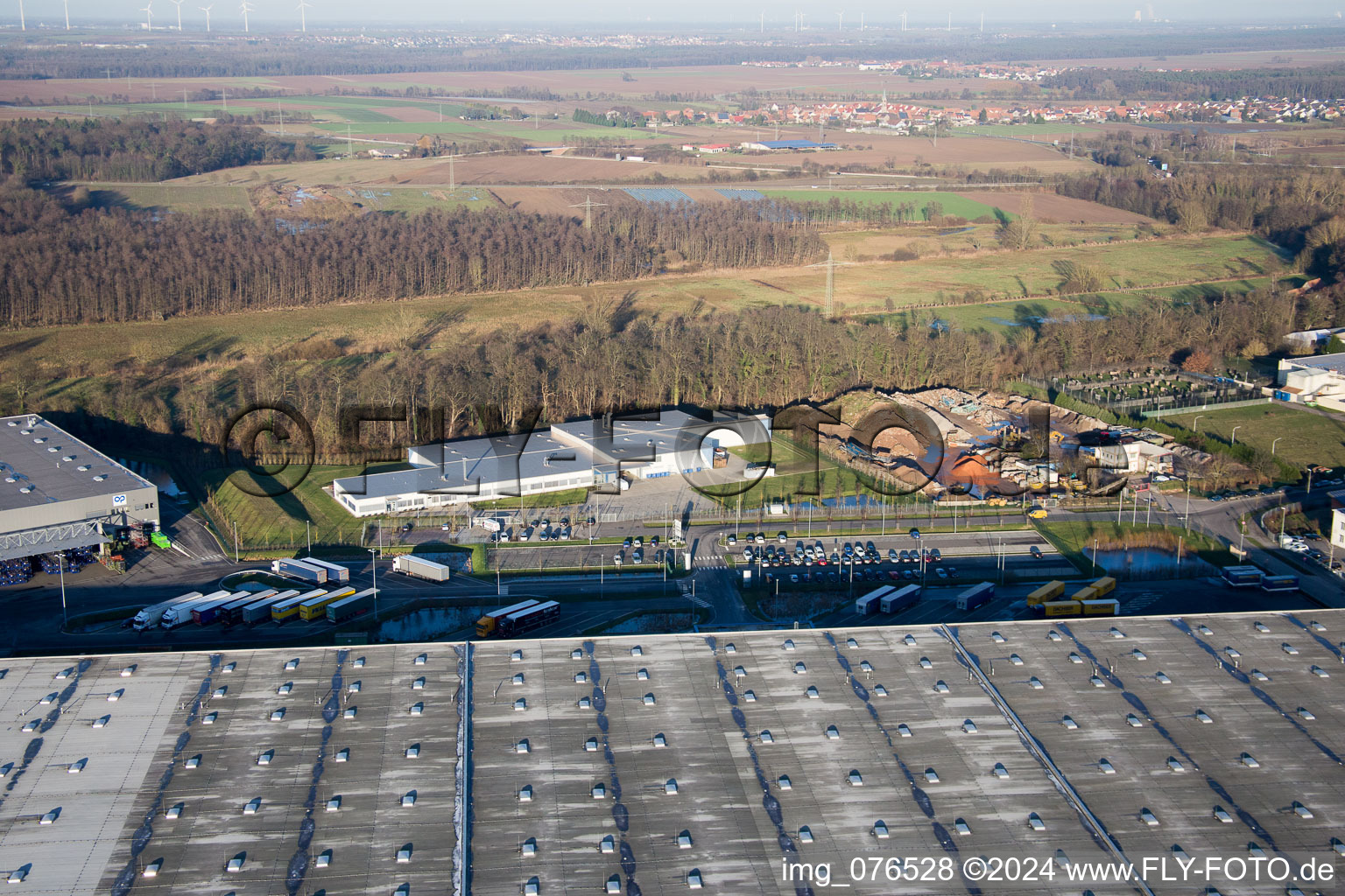 Horst Industrial Estate, Alfa Aesar GmbH in the district Minderslachen in Kandel in the state Rhineland-Palatinate, Germany from the plane