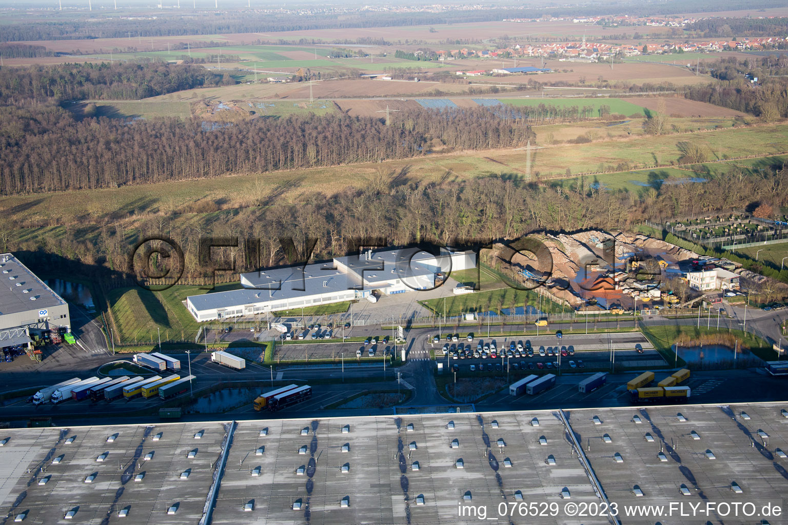 Bird's eye view of Horst industrial estate, Alfa Aesar GmbH in the district Minderslachen in Kandel in the state Rhineland-Palatinate, Germany