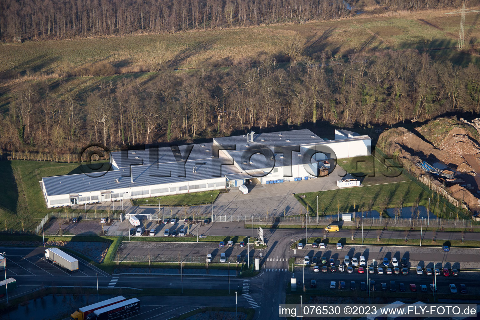 Horst industrial estate, Alfa Aesar GmbH in the district Minderslachen in Kandel in the state Rhineland-Palatinate, Germany viewn from the air