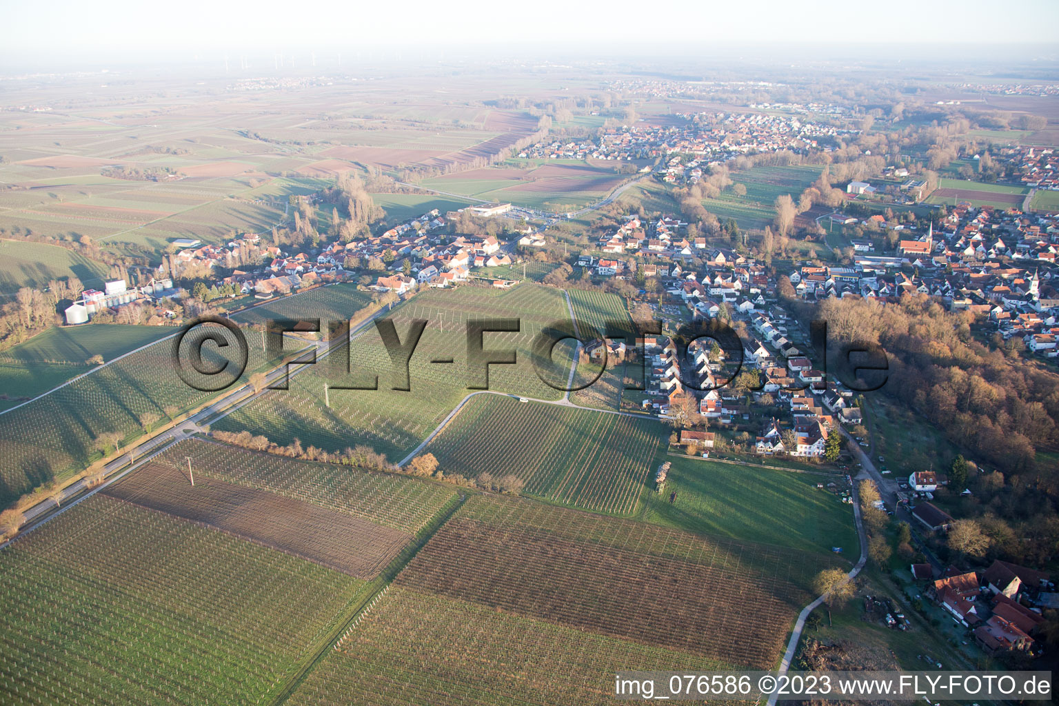 Drone recording of District Ingenheim in Billigheim-Ingenheim in the state Rhineland-Palatinate, Germany