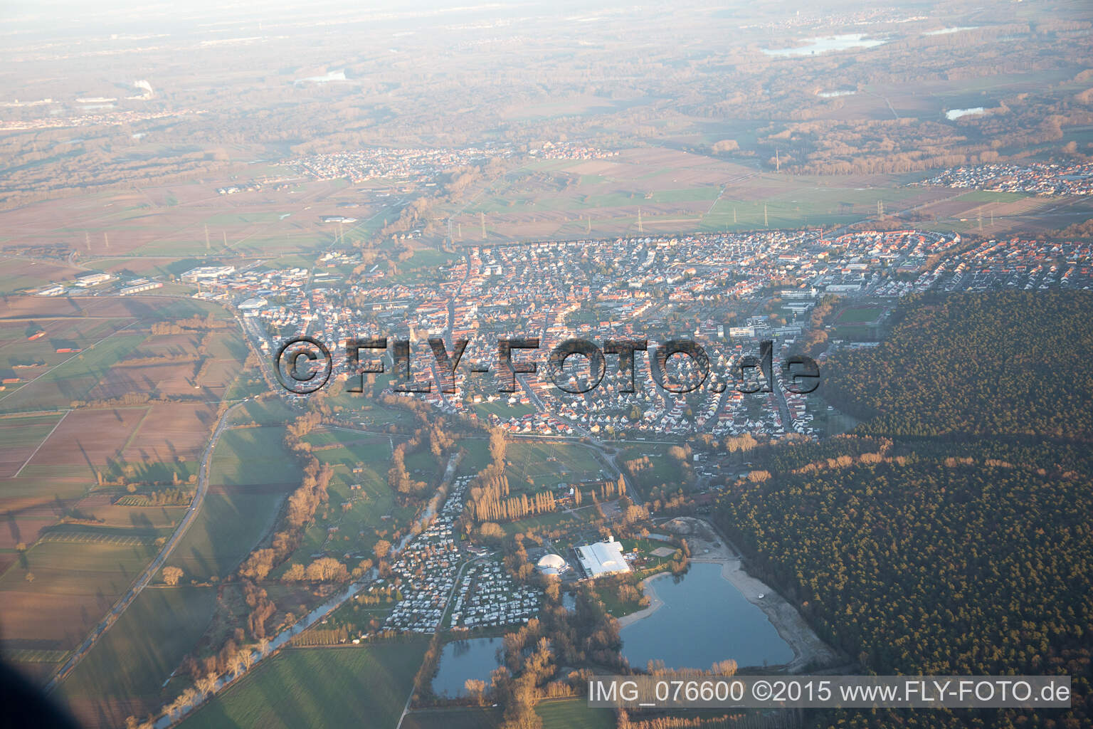 Aerial view of Rülzheim in the state Rhineland-Palatinate, Germany
