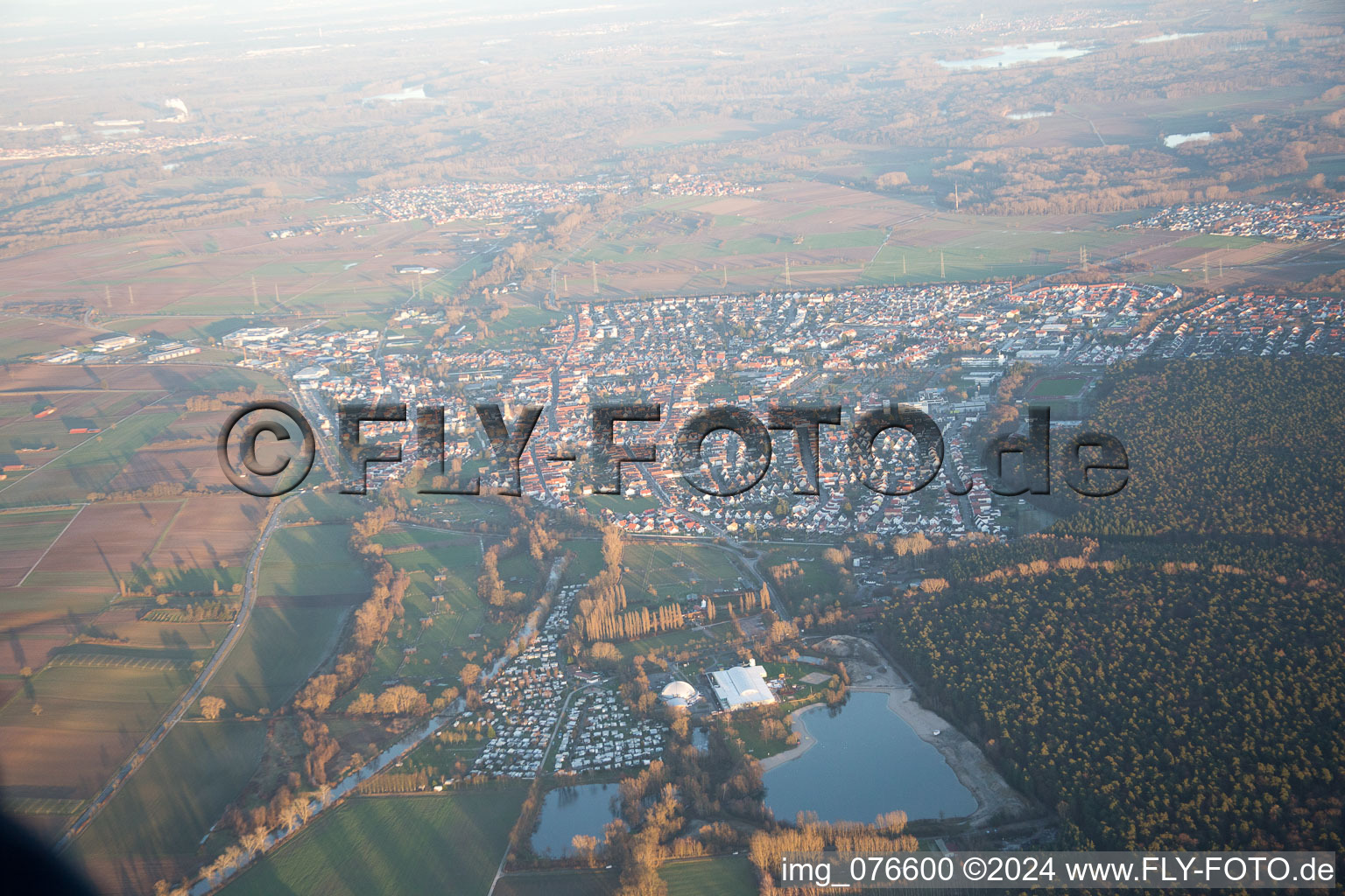 Aerial view of Rülzheim in the state Rhineland-Palatinate, Germany