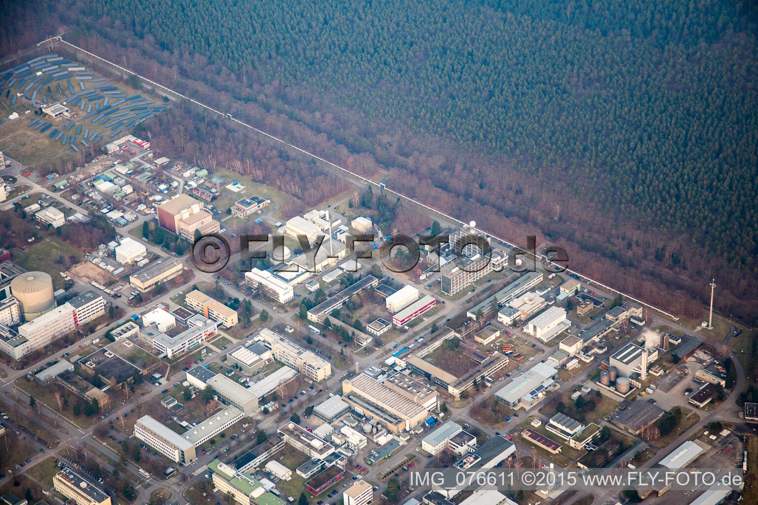 Aerial view of KIT North in the district Leopoldshafen in Eggenstein-Leopoldshafen in the state Baden-Wuerttemberg, Germany