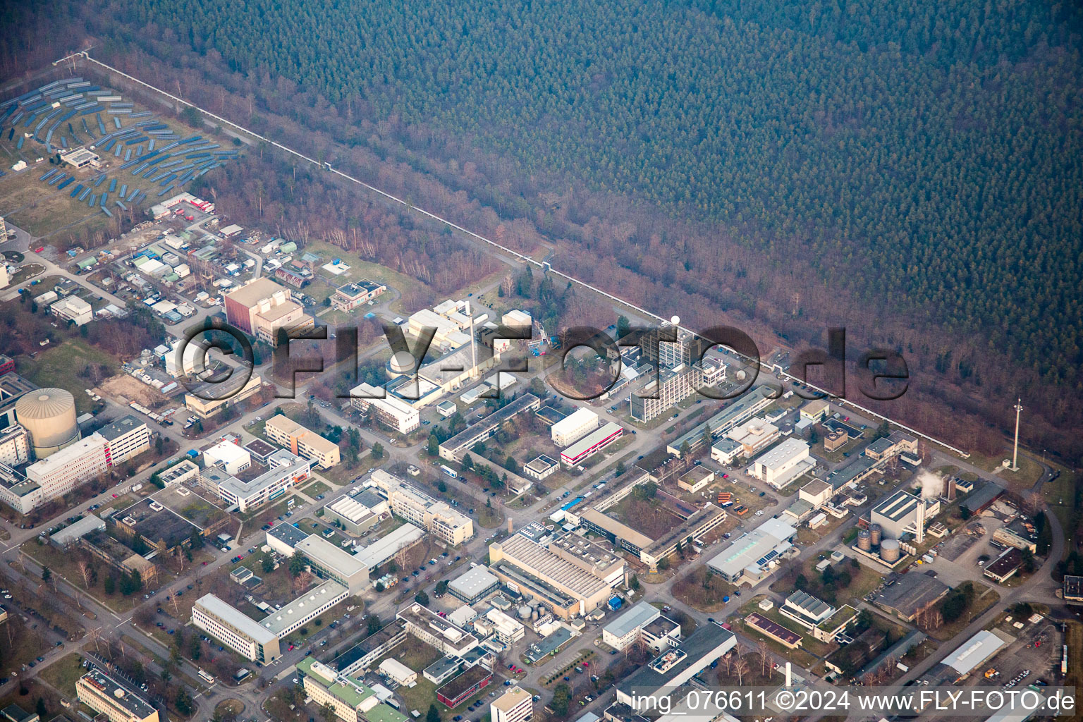 Aerial view of KIT North in the district Leopoldshafen in Eggenstein-Leopoldshafen in the state Baden-Wuerttemberg, Germany