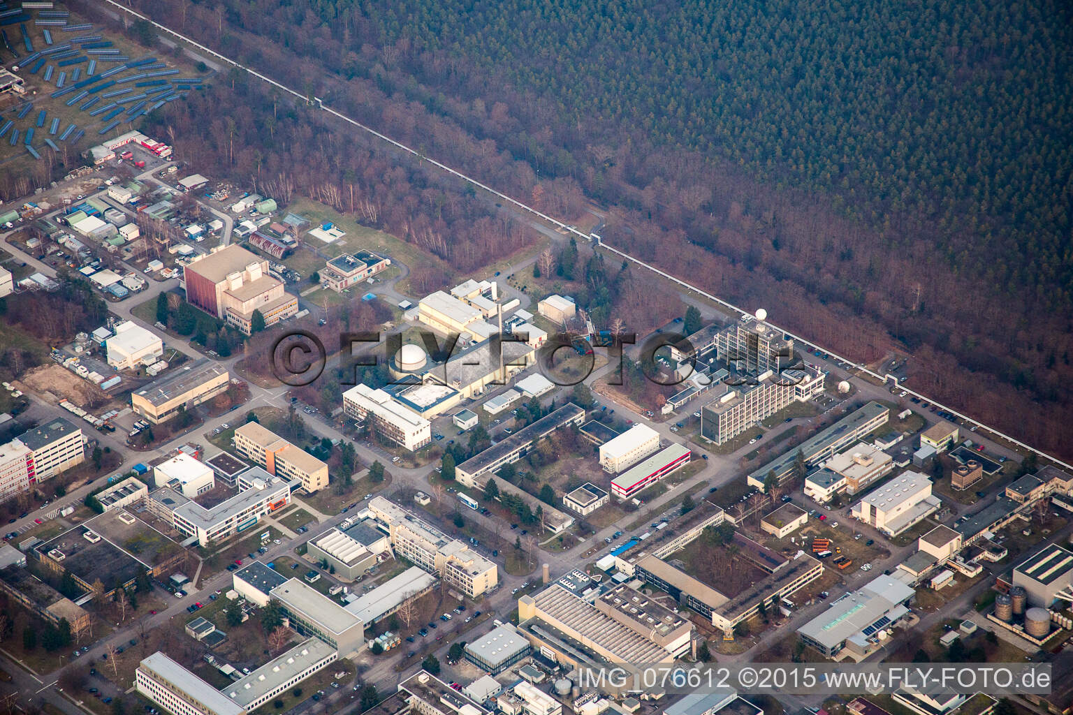Aerial photograpy of KIT North in the district Leopoldshafen in Eggenstein-Leopoldshafen in the state Baden-Wuerttemberg, Germany