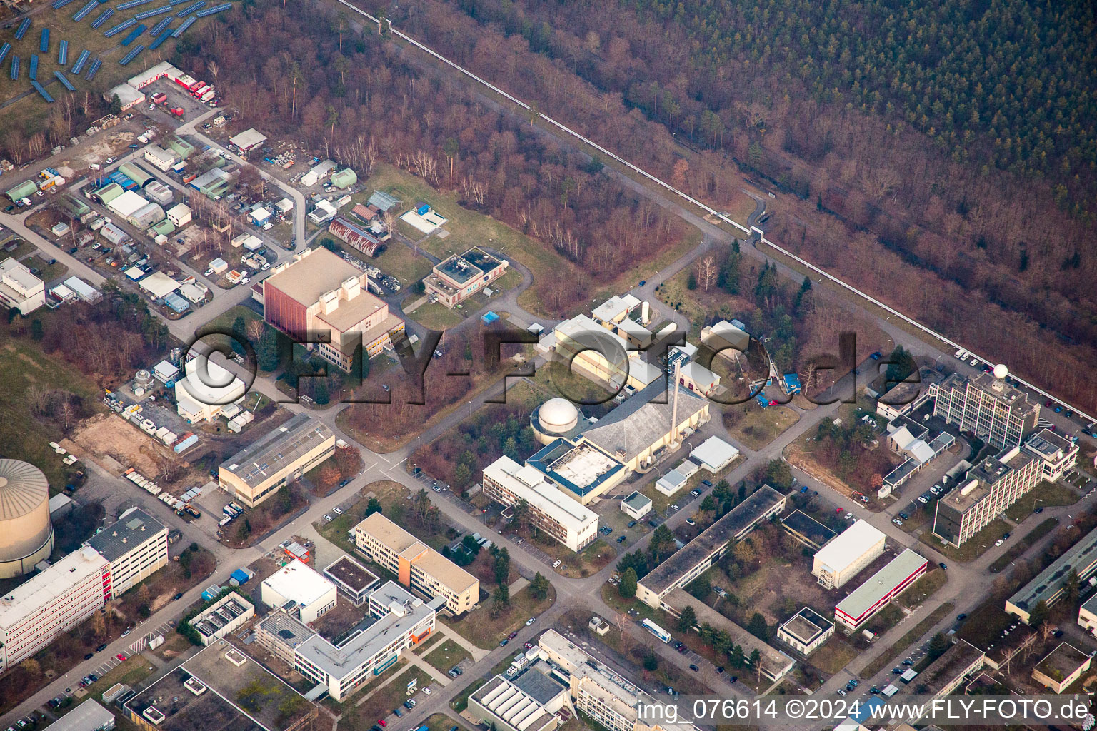 Oblique view of KIT North in the district Leopoldshafen in Eggenstein-Leopoldshafen in the state Baden-Wuerttemberg, Germany