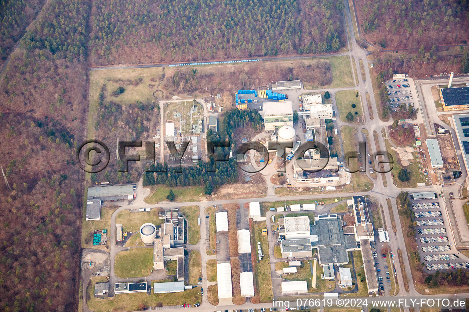 Aerial view of KIK Campus North in the district Leopoldshafen in Eggenstein-Leopoldshafen in the state Baden-Wuerttemberg, Germany