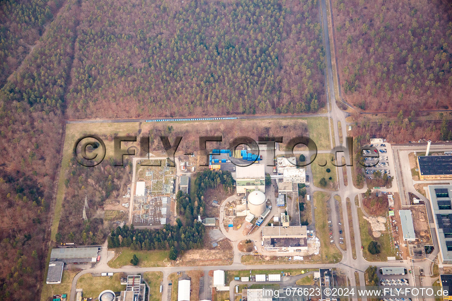 Oblique view of KIK Campus North in the district Leopoldshafen in Eggenstein-Leopoldshafen in the state Baden-Wuerttemberg, Germany