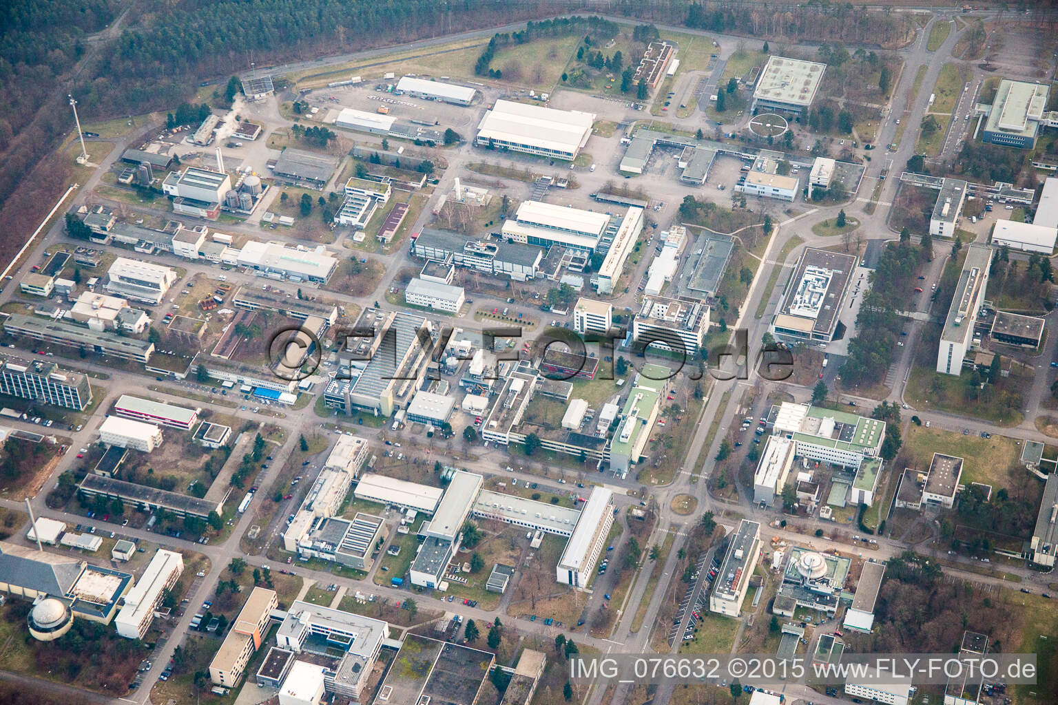 KIK Campus North in the district Leopoldshafen in Eggenstein-Leopoldshafen in the state Baden-Wuerttemberg, Germany from the plane