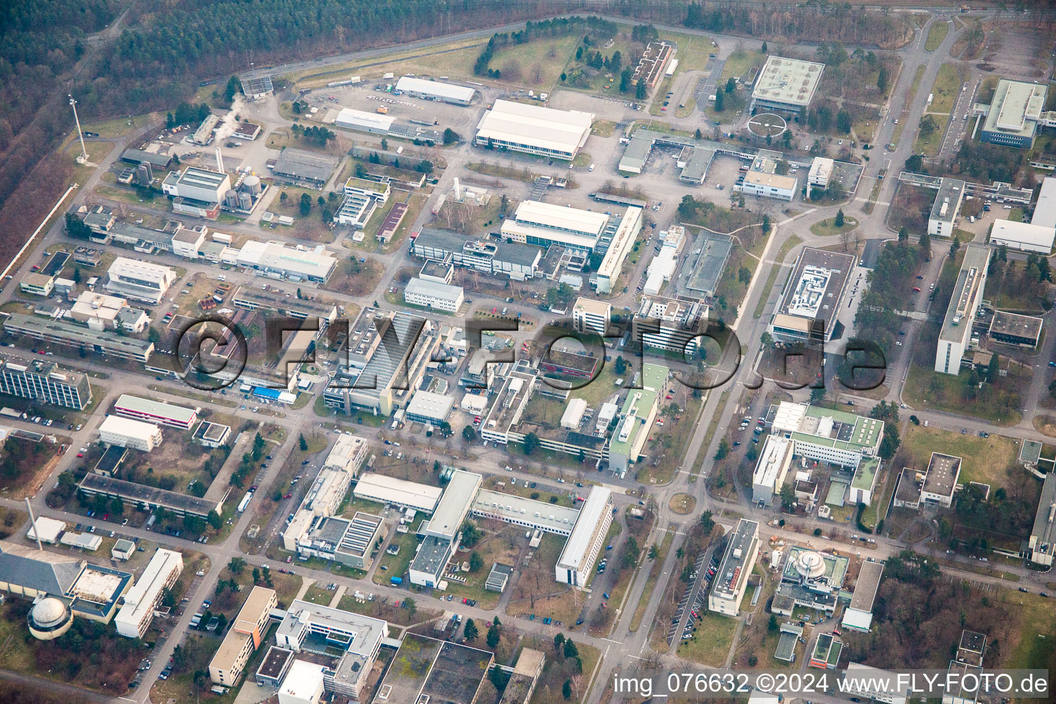 KIK Campus North in the district Leopoldshafen in Eggenstein-Leopoldshafen in the state Baden-Wuerttemberg, Germany from the plane