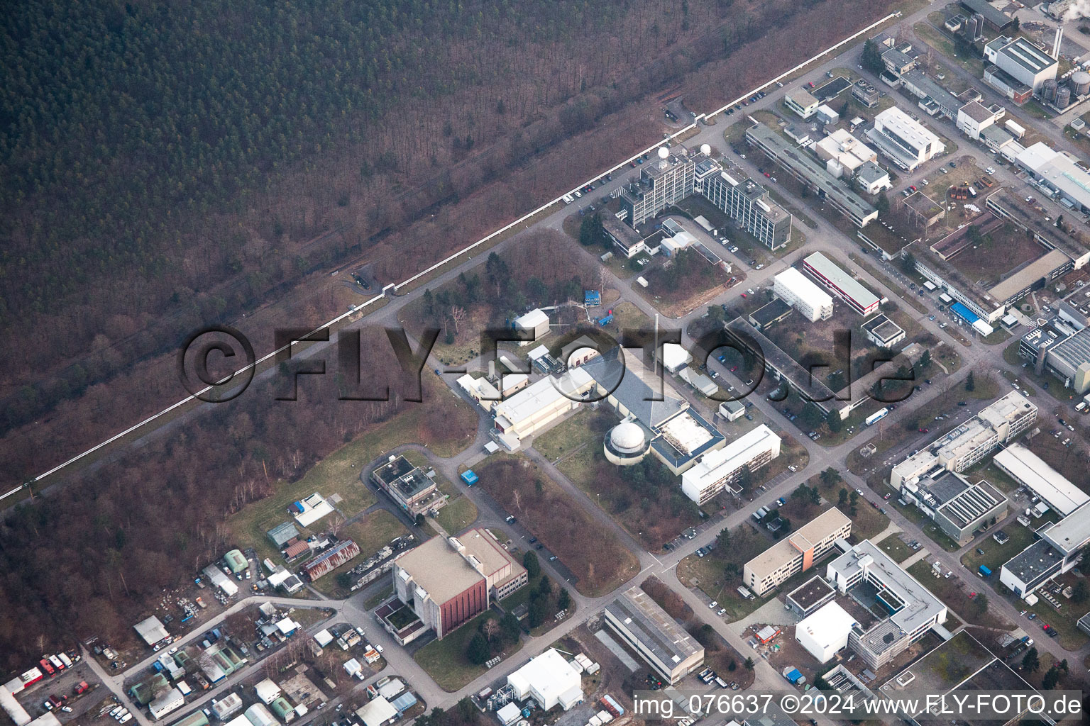 Drone image of KIK Campus North in the district Leopoldshafen in Eggenstein-Leopoldshafen in the state Baden-Wuerttemberg, Germany