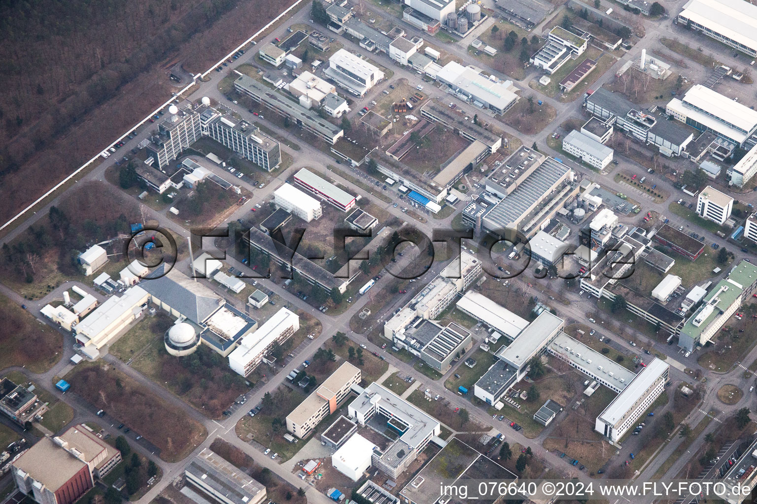 KIK Campus North in the district Leopoldshafen in Eggenstein-Leopoldshafen in the state Baden-Wuerttemberg, Germany from a drone