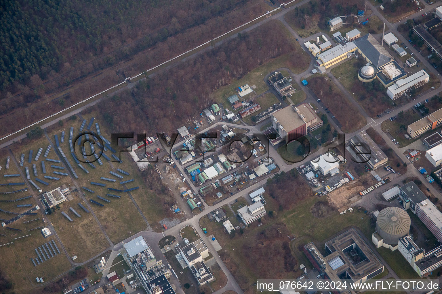 Aerial view of KIK Campus North in the district Leopoldshafen in Eggenstein-Leopoldshafen in the state Baden-Wuerttemberg, Germany