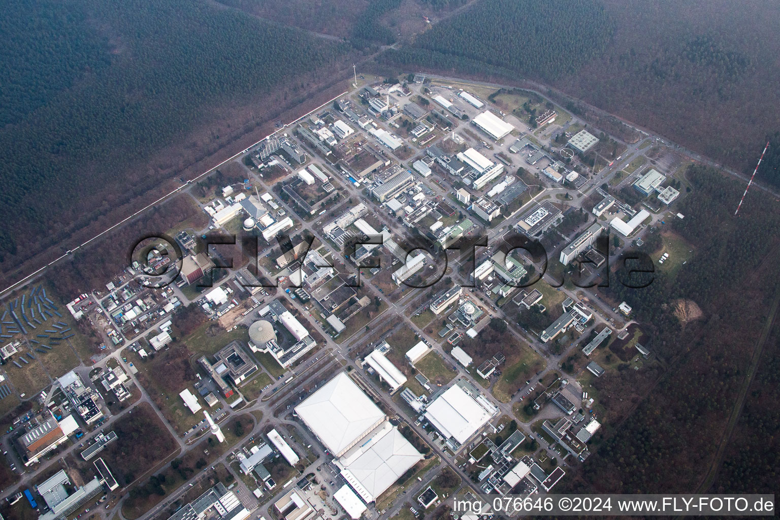 Oblique view of KIK Campus North in the district Leopoldshafen in Eggenstein-Leopoldshafen in the state Baden-Wuerttemberg, Germany