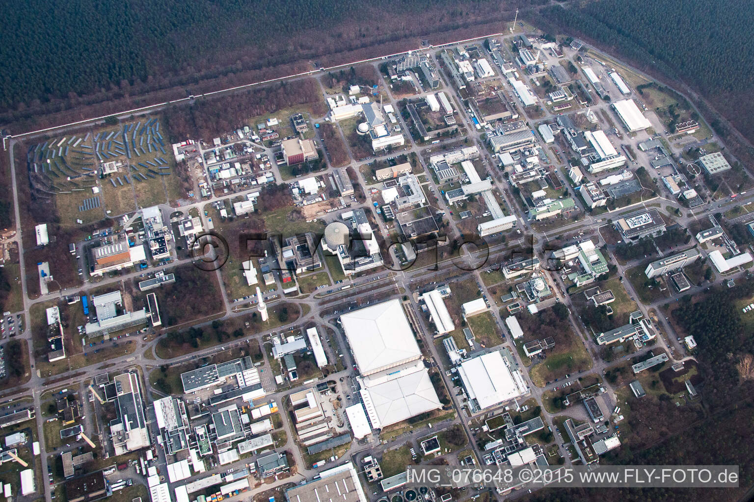 KIK Campus North in the district Leopoldshafen in Eggenstein-Leopoldshafen in the state Baden-Wuerttemberg, Germany from above