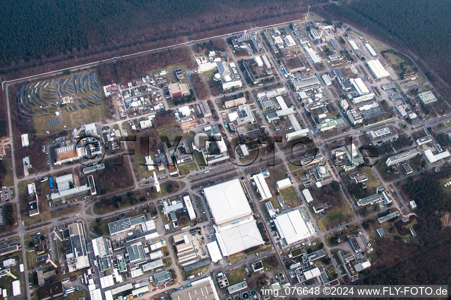 KIK Campus North in the district Leopoldshafen in Eggenstein-Leopoldshafen in the state Baden-Wuerttemberg, Germany from above