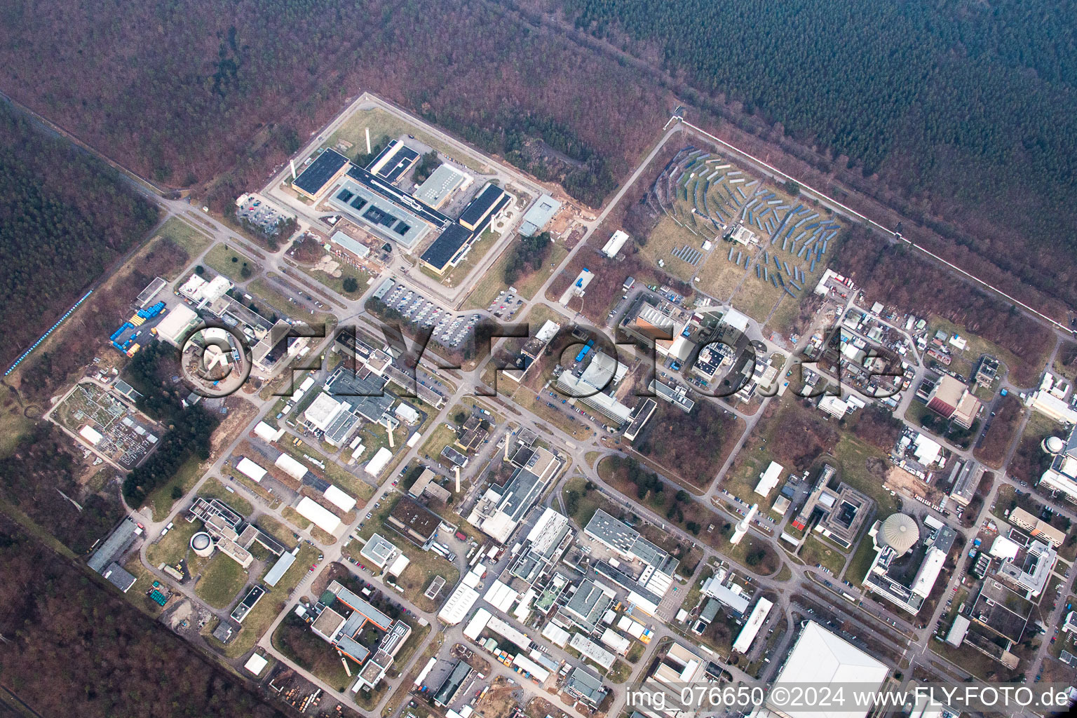 KIK Campus North in the district Leopoldshafen in Eggenstein-Leopoldshafen in the state Baden-Wuerttemberg, Germany seen from above