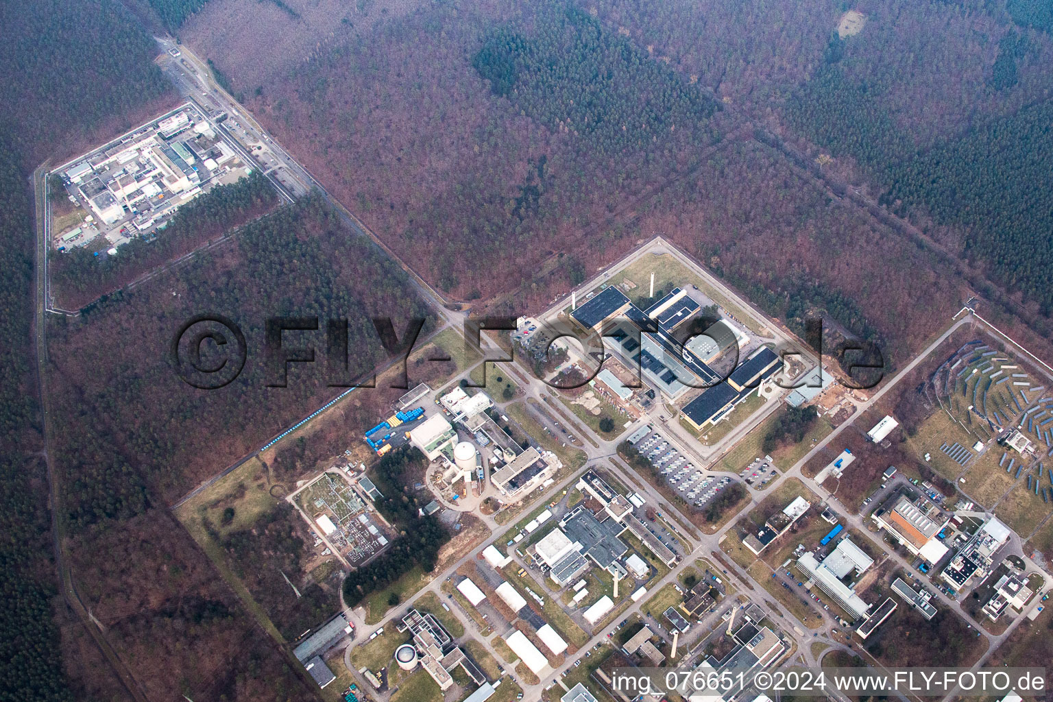 KIK Campus North in the district Leopoldshafen in Eggenstein-Leopoldshafen in the state Baden-Wuerttemberg, Germany from the plane