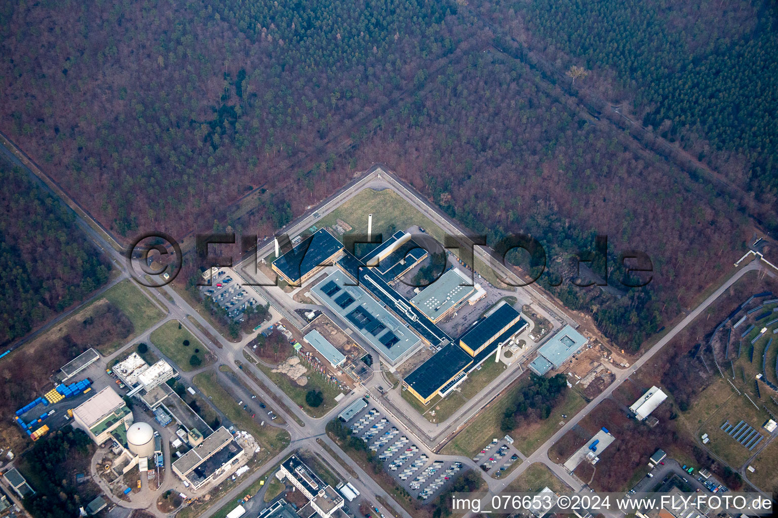 KIK Campus North in the district Leopoldshafen in Eggenstein-Leopoldshafen in the state Baden-Wuerttemberg, Germany viewn from the air