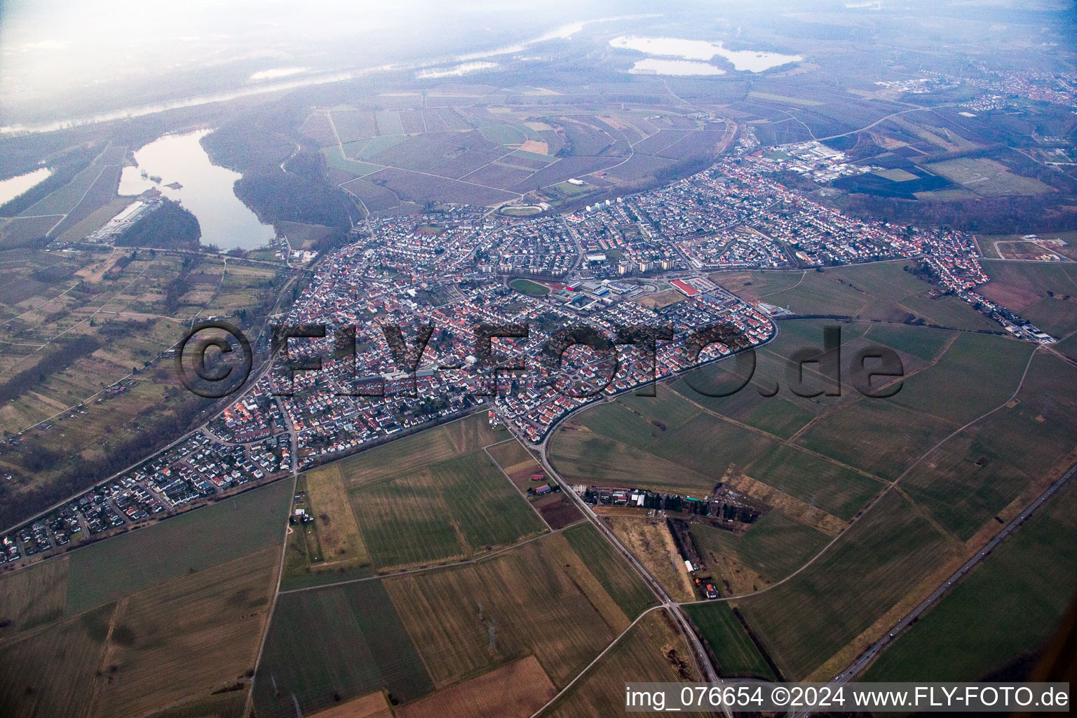 Aerial photograpy of District Linkenheim in Linkenheim-Hochstetten in the state Baden-Wuerttemberg, Germany