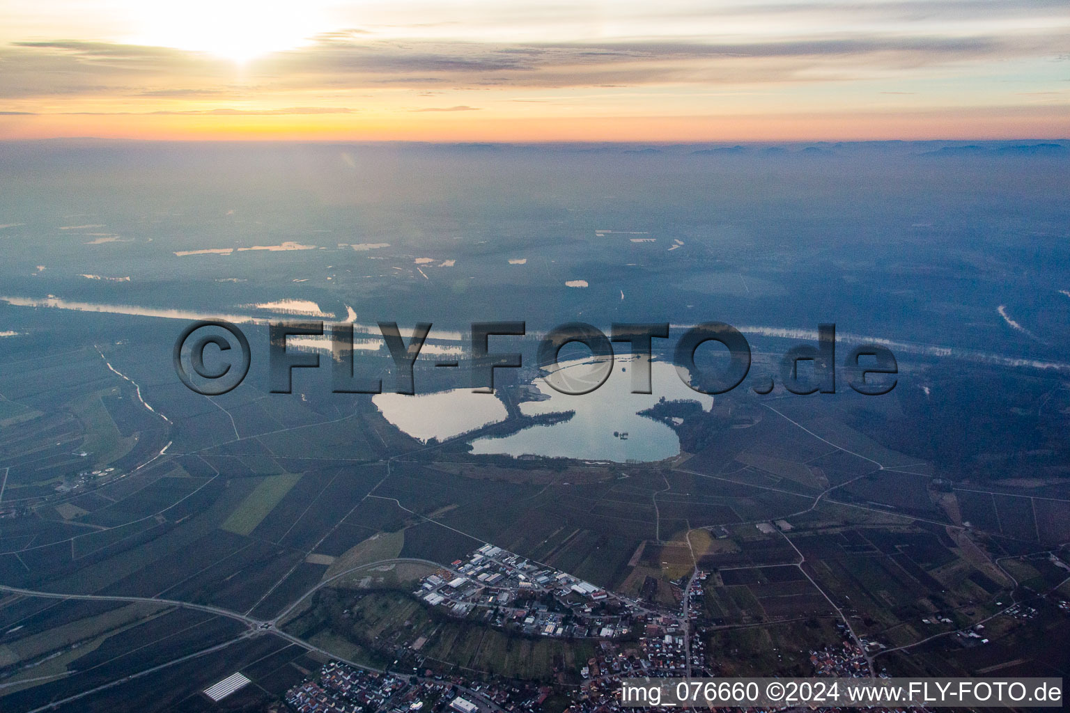 Quarry ponds on the Rhine in the district Liedolsheim in Dettenheim in the state Baden-Wuerttemberg, Germany