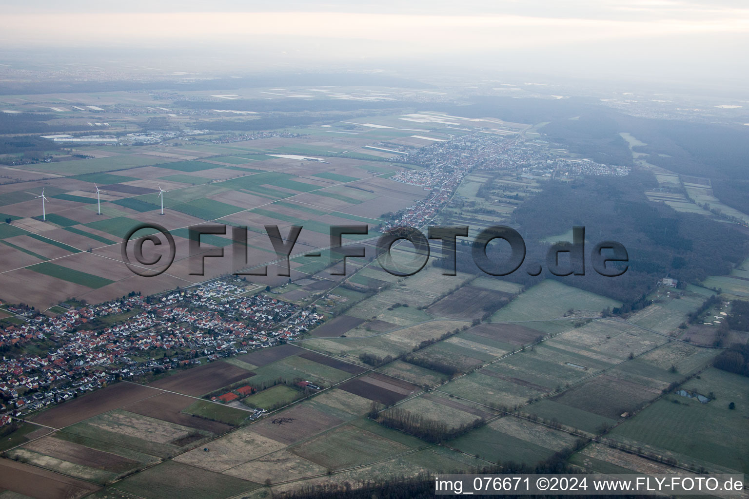 Minfeld in the state Rhineland-Palatinate, Germany seen from a drone