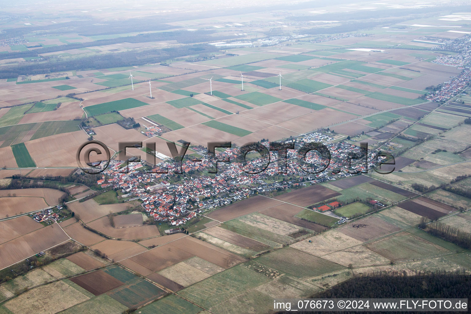 Aerial photograpy of Minfeld in the state Rhineland-Palatinate, Germany