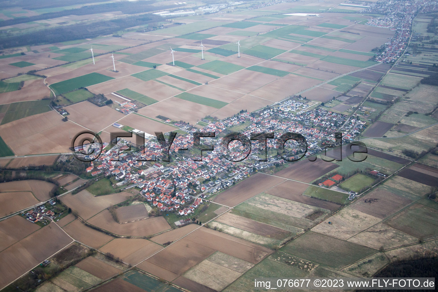 Minfeld in the state Rhineland-Palatinate, Germany seen from above