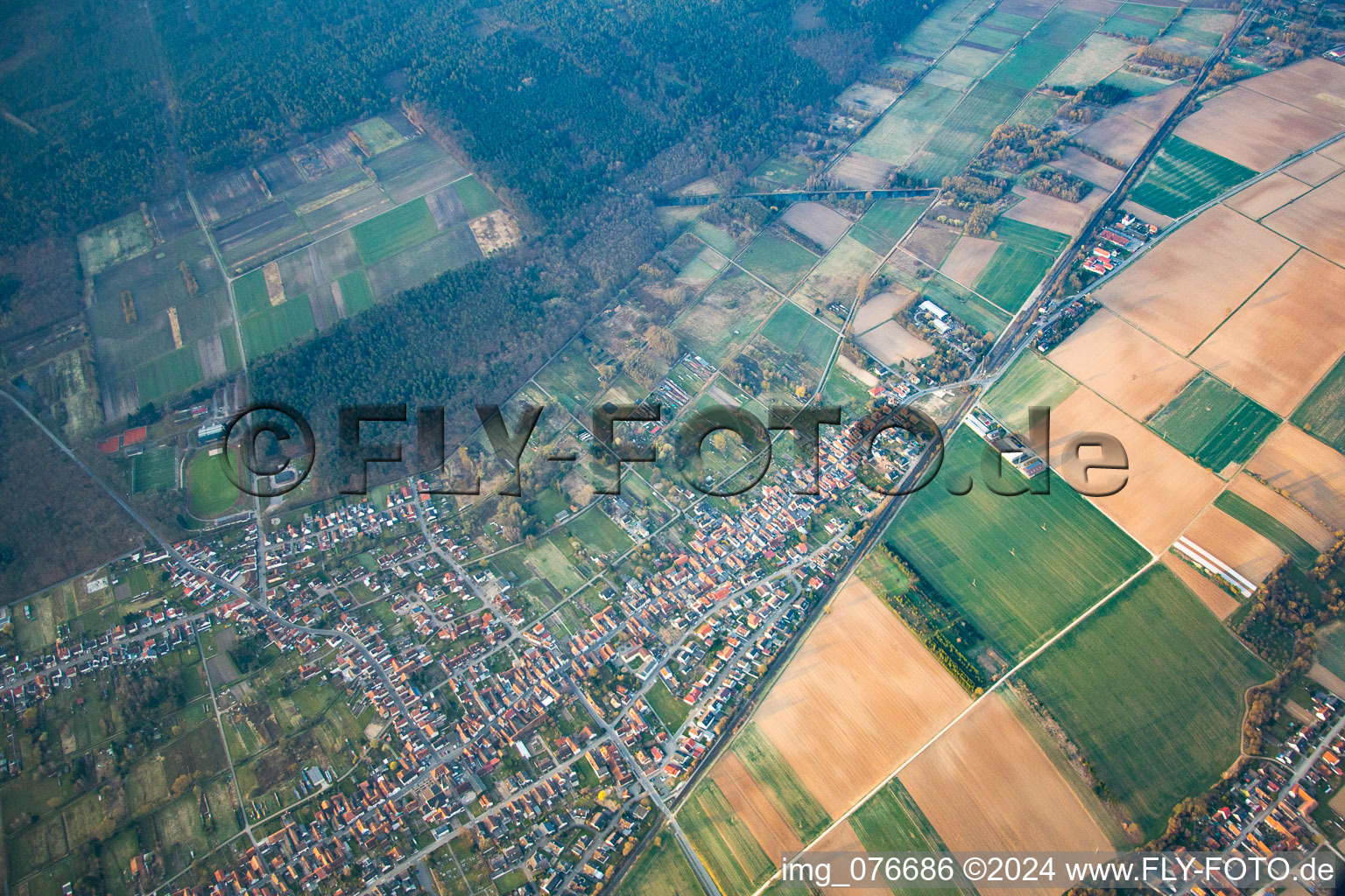 Drone image of District Schaidt in Wörth am Rhein in the state Rhineland-Palatinate, Germany