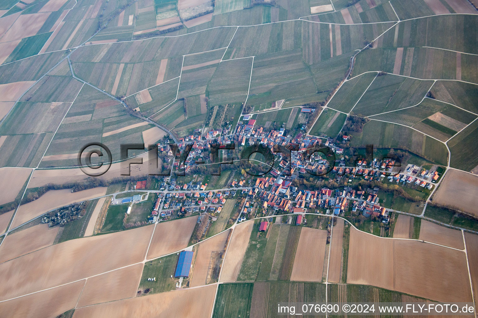 Aerial view of Dierbach in the state Rhineland-Palatinate, Germany