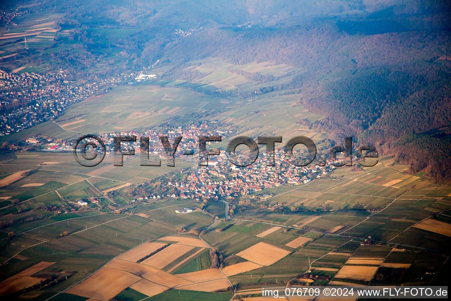 Aerial view of District Rechtenbach in Schweigen-Rechtenbach in the state Rhineland-Palatinate, Germany