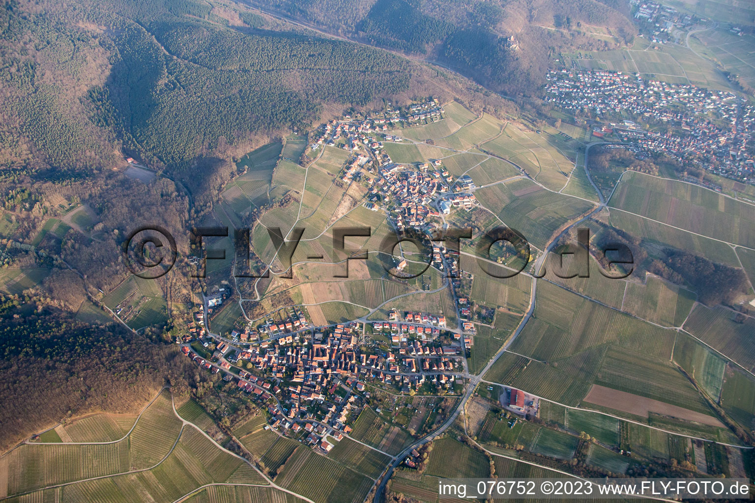Aerial view of District Gleiszellen in Gleiszellen-Gleishorbach in the state Rhineland-Palatinate, Germany