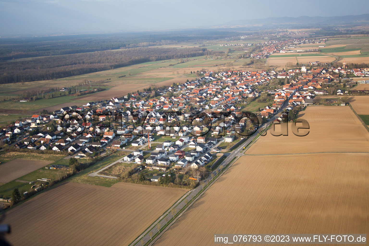 Drone image of Minfeld in the state Rhineland-Palatinate, Germany