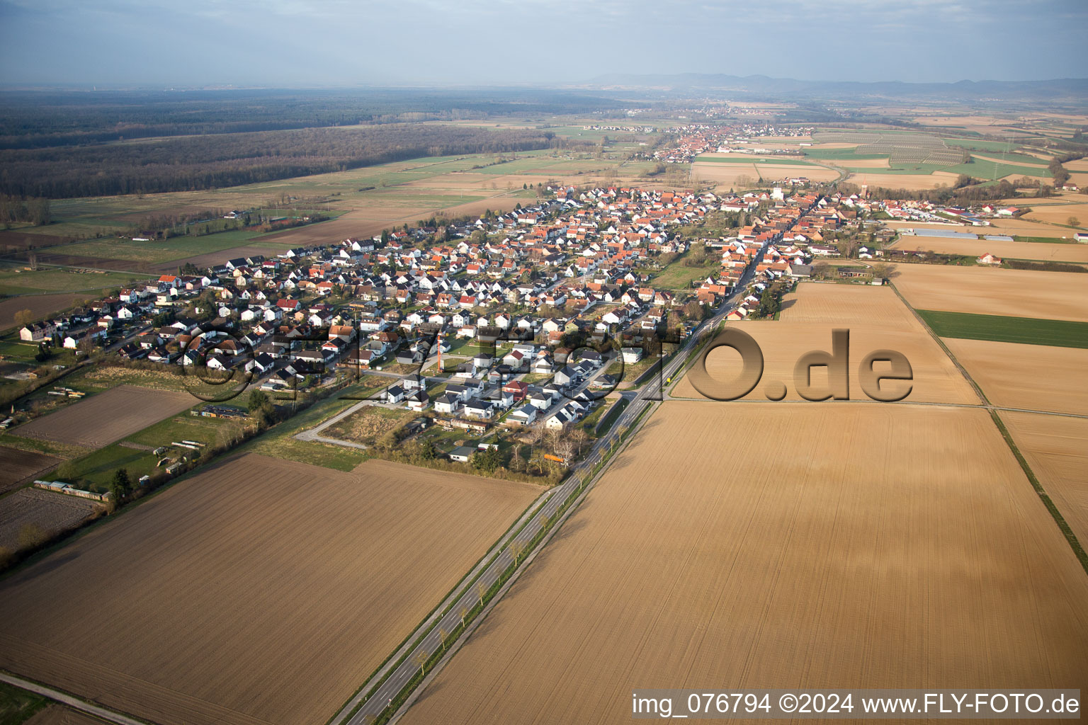 Minfeld in the state Rhineland-Palatinate, Germany from the drone perspective