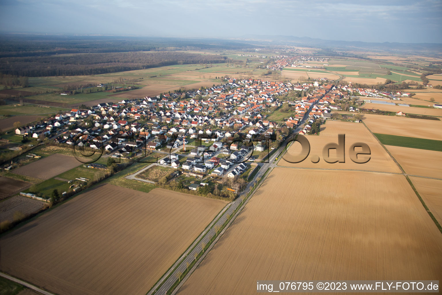 Minfeld in the state Rhineland-Palatinate, Germany from a drone