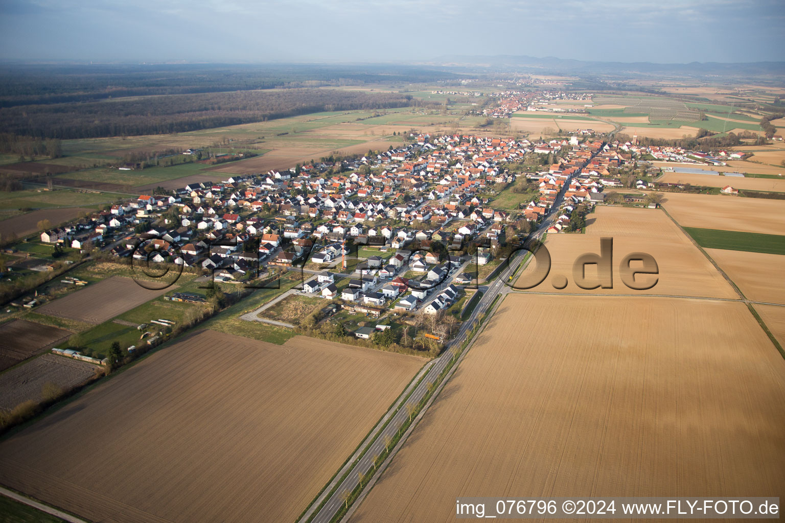 Minfeld in the state Rhineland-Palatinate, Germany seen from a drone