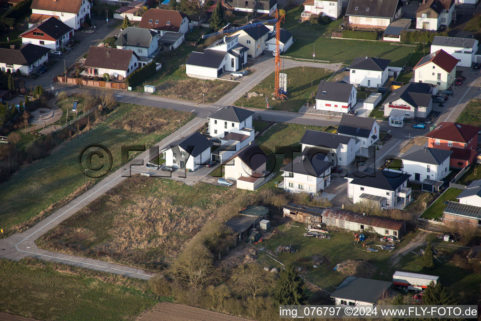 Aerial view of Minfeld in the state Rhineland-Palatinate, Germany