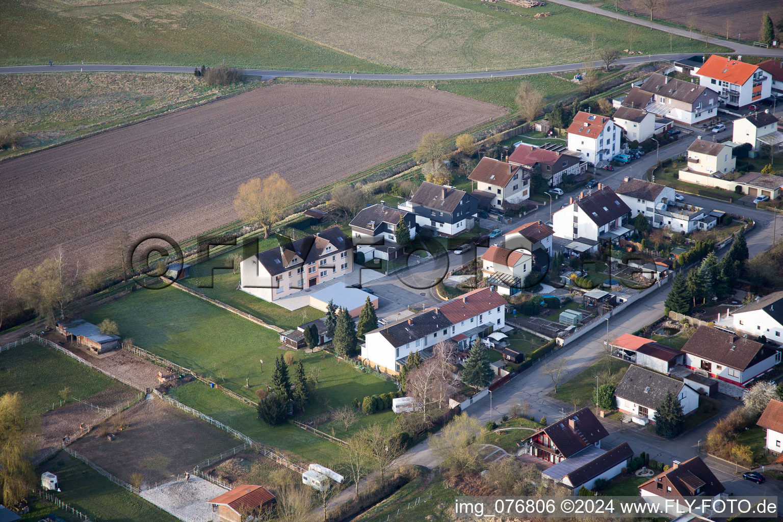 Drone recording of Minfeld in the state Rhineland-Palatinate, Germany