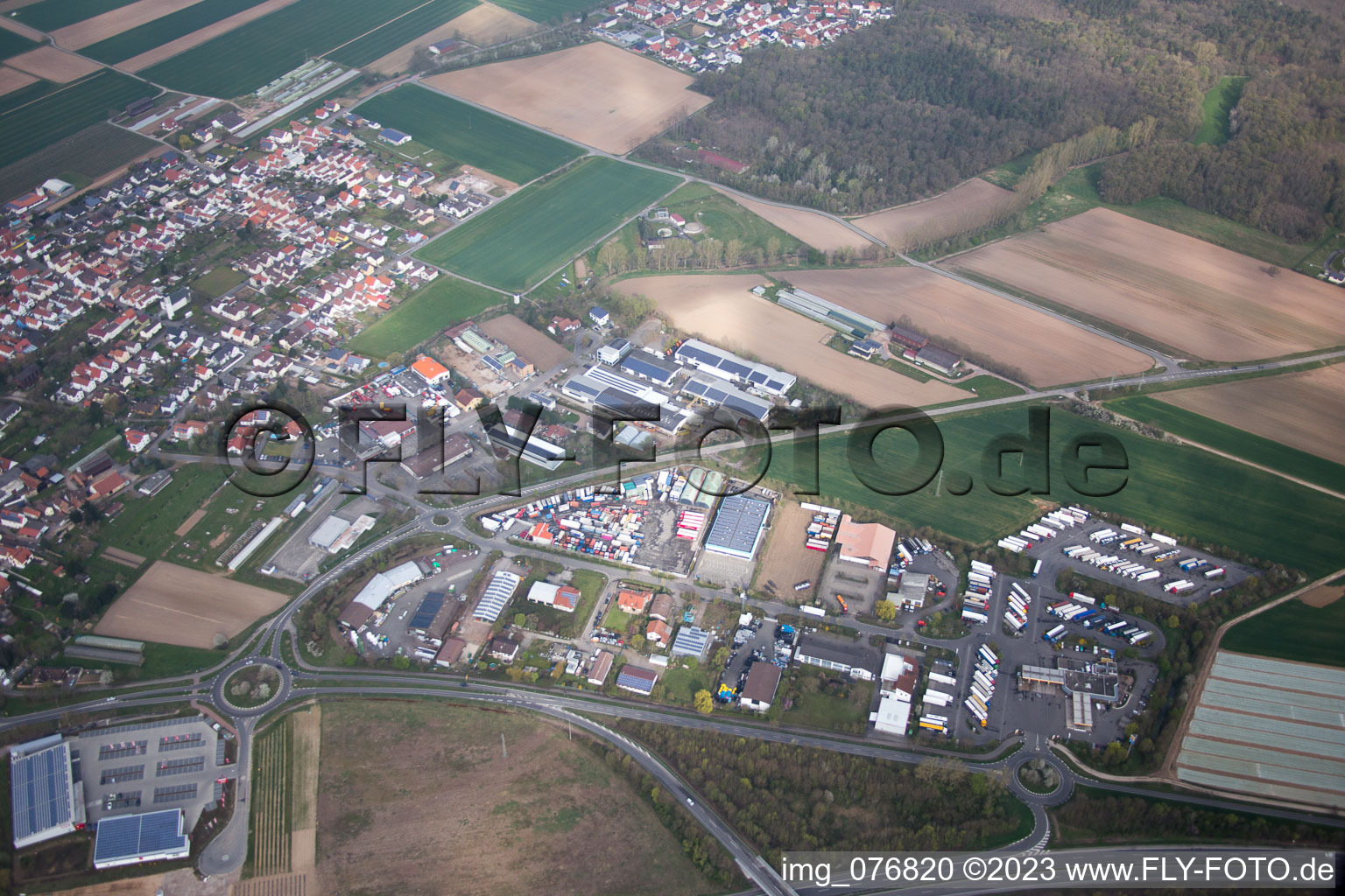 Aerial view of Schwegenheim in the state Rhineland-Palatinate, Germany