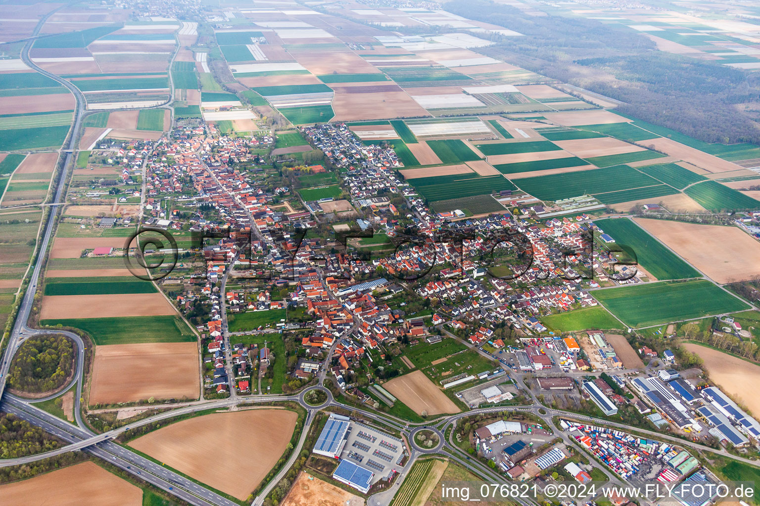 Town View of the streets and houses of the residential areas in Schwegenheim in the state Rhineland-Palatinate, Germany