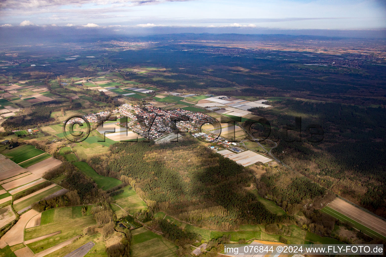 Aerial view of Hanhofen in the state Rhineland-Palatinate, Germany