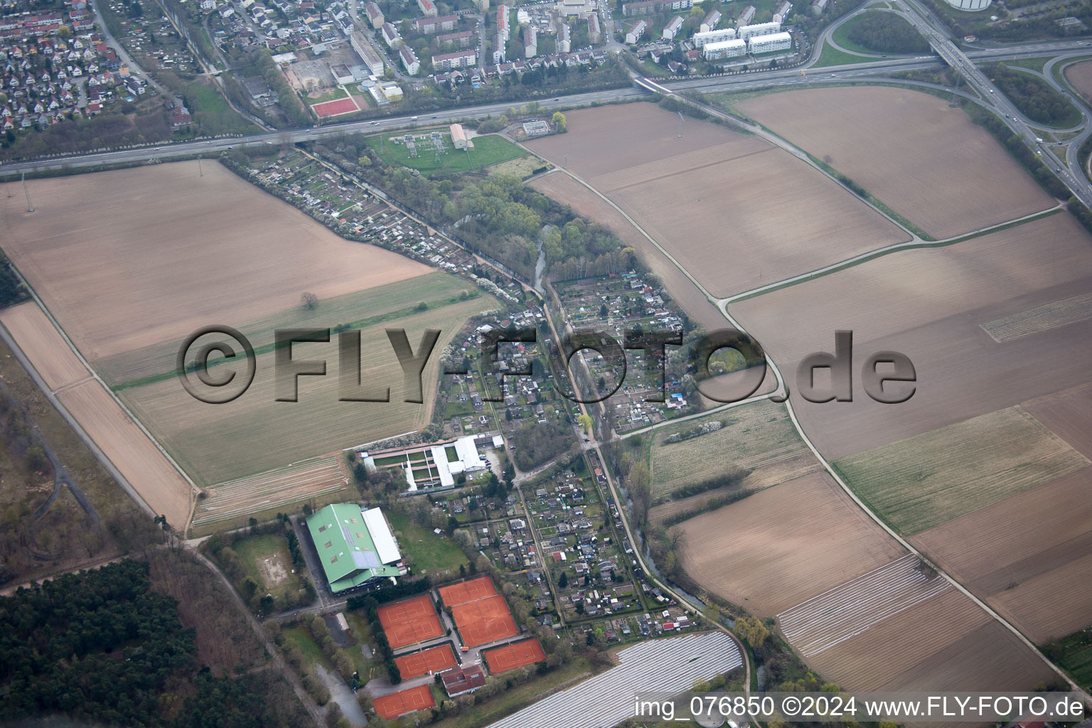 Oblique view of Dudenhofen in the state Rhineland-Palatinate, Germany