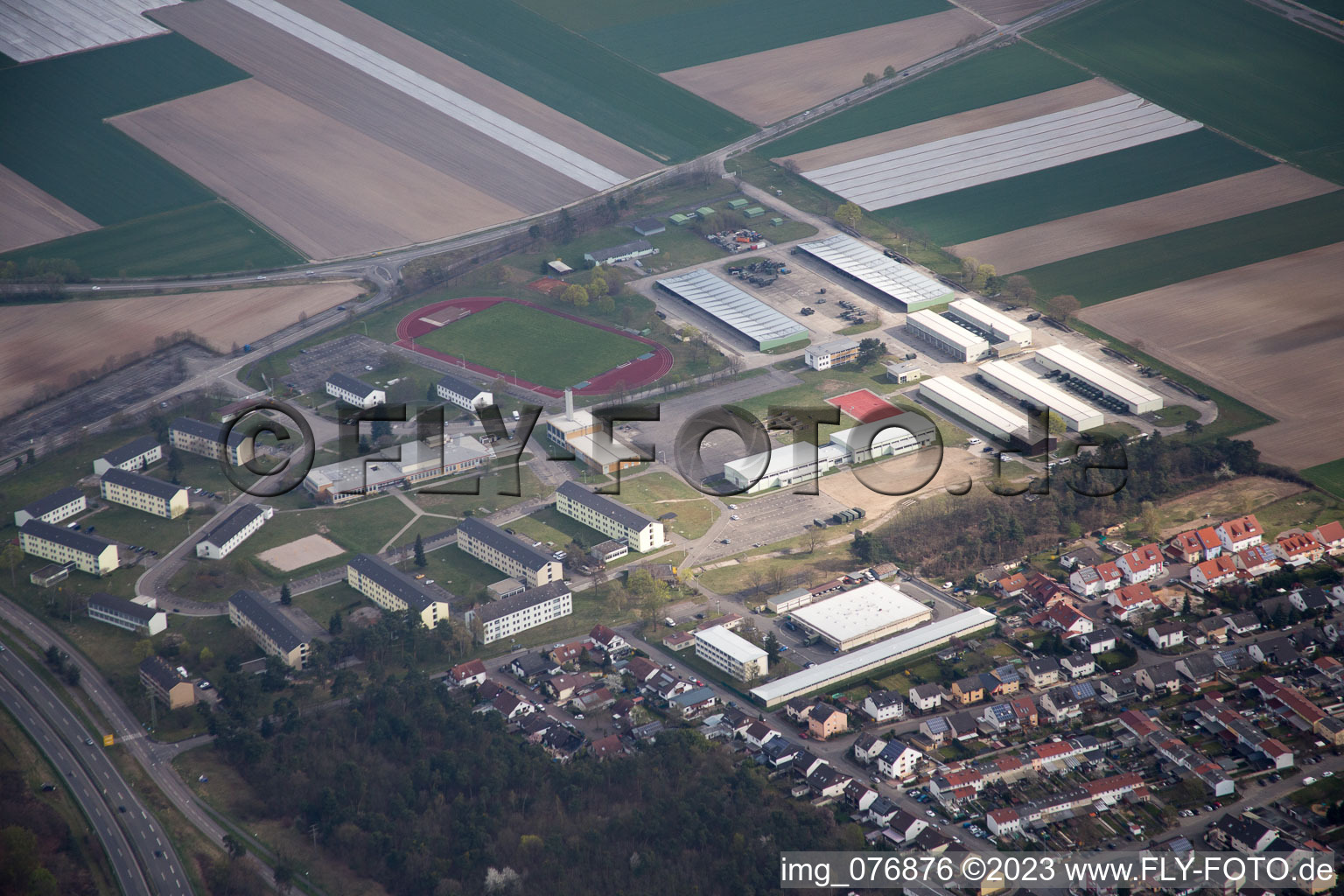 Aerial view of Armed forces in Speyer in the state Rhineland-Palatinate, Germany