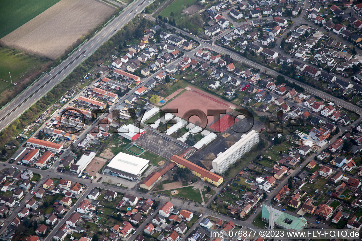 Aerial view of N in Speyer in the state Rhineland-Palatinate, Germany